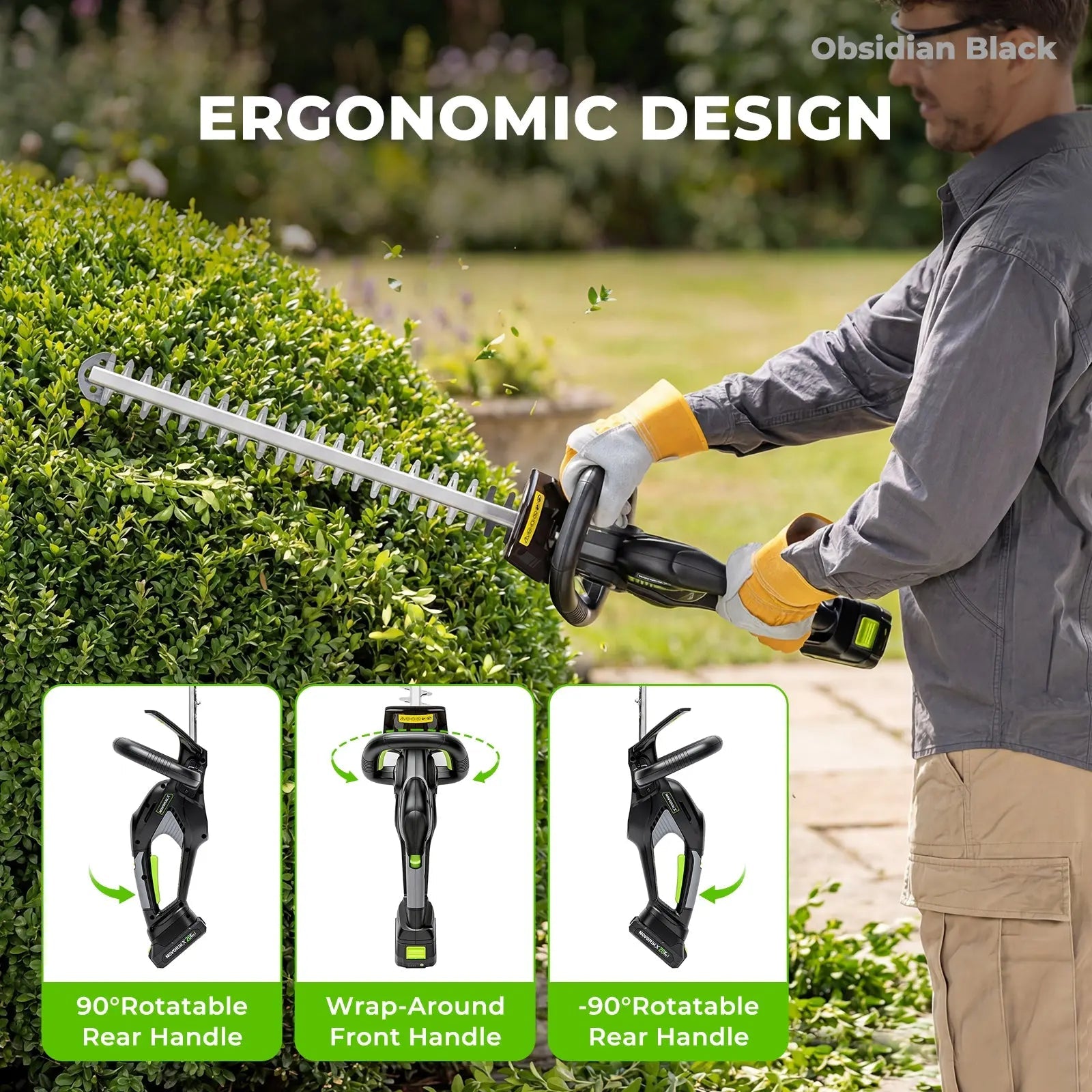 NovorikX Obsidian Black 20V Cordless 17-Inch Pole Hedge Trimmer Kit NovorikX