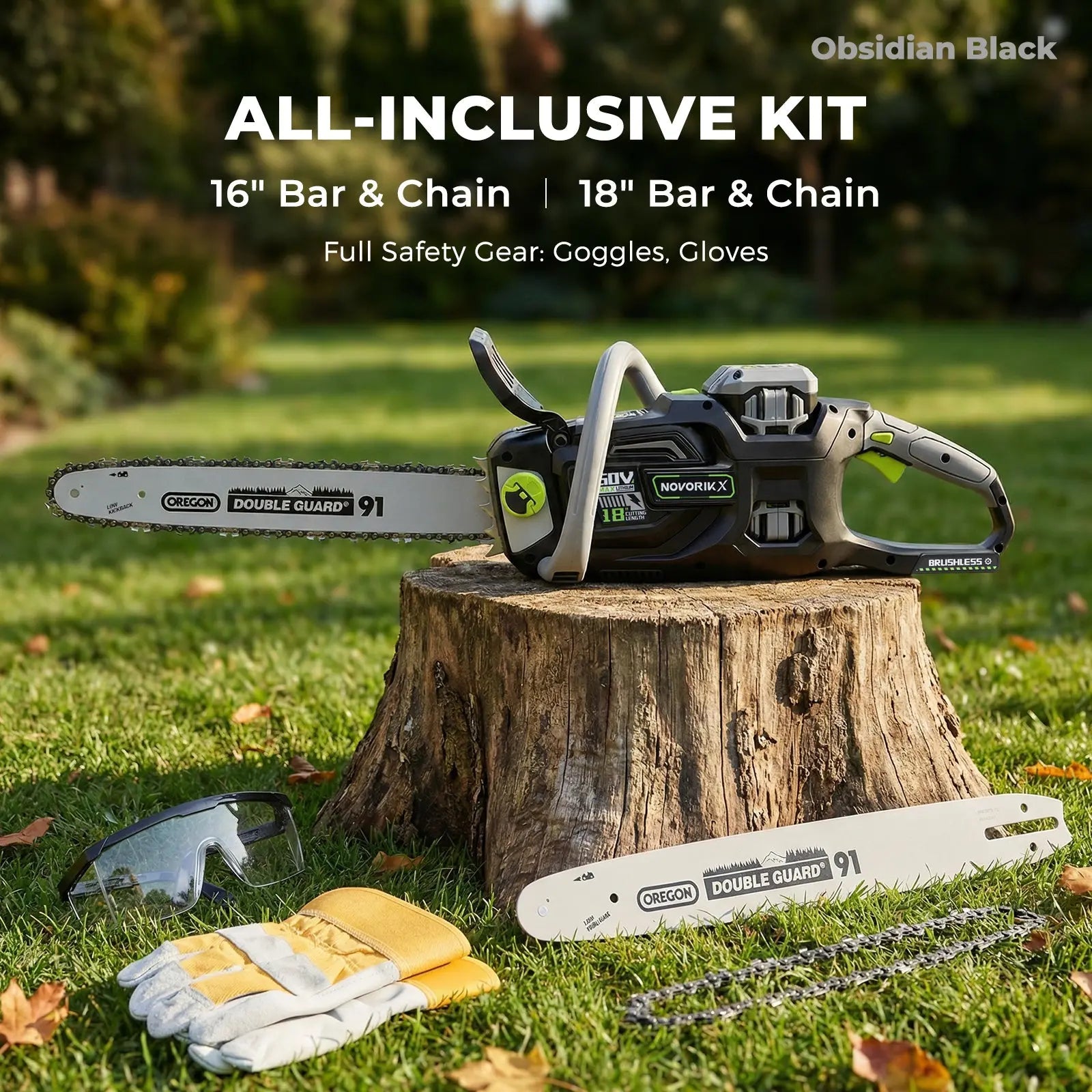 NovorikX Obsidian Black 60V Brushless 18-Inch & 16-Inch Chainsaw Kit NovorikX