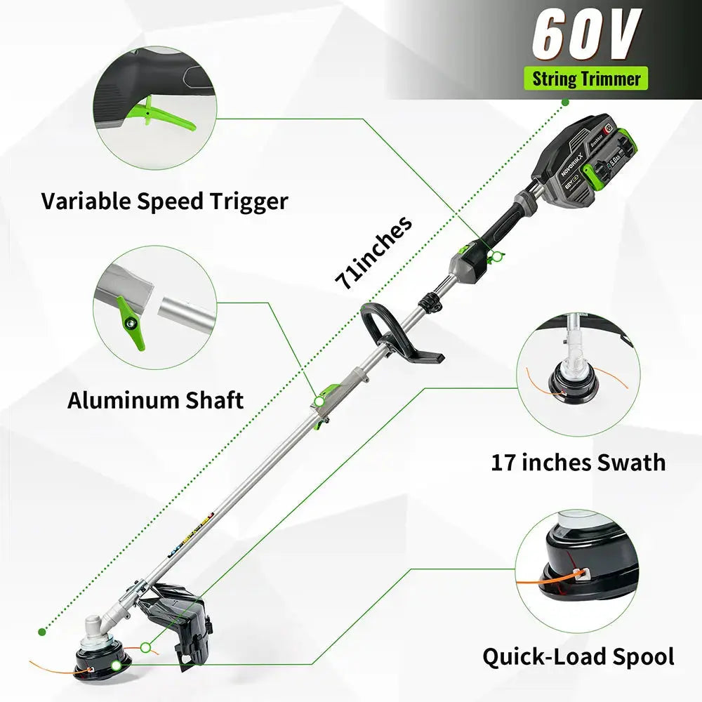 17-Inch 60V Cordless Electric String Trimmer - NovorikX