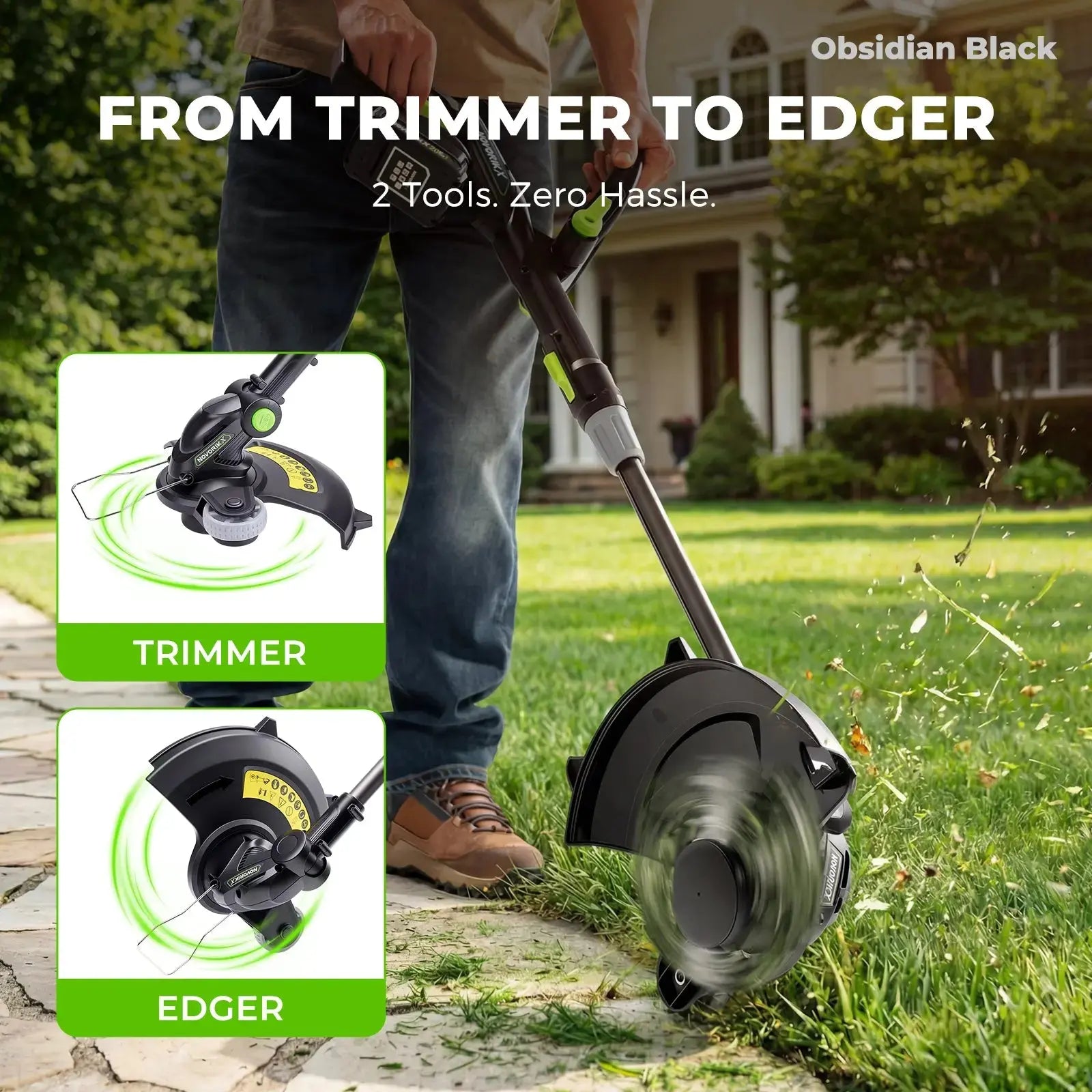 NovorikX Obsidian Black 20V Cordless 12-Inch Telescopic String Trimmer Kit  NovorikX