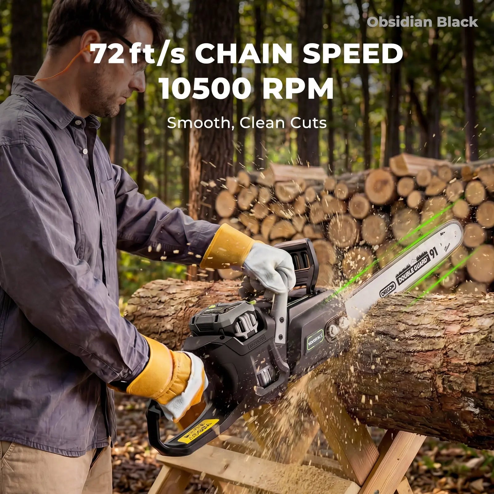 NovorikX Obsidian Black 60V Brushless 18-Inch & 16-Inch Chainsaw Kit  NovorikX