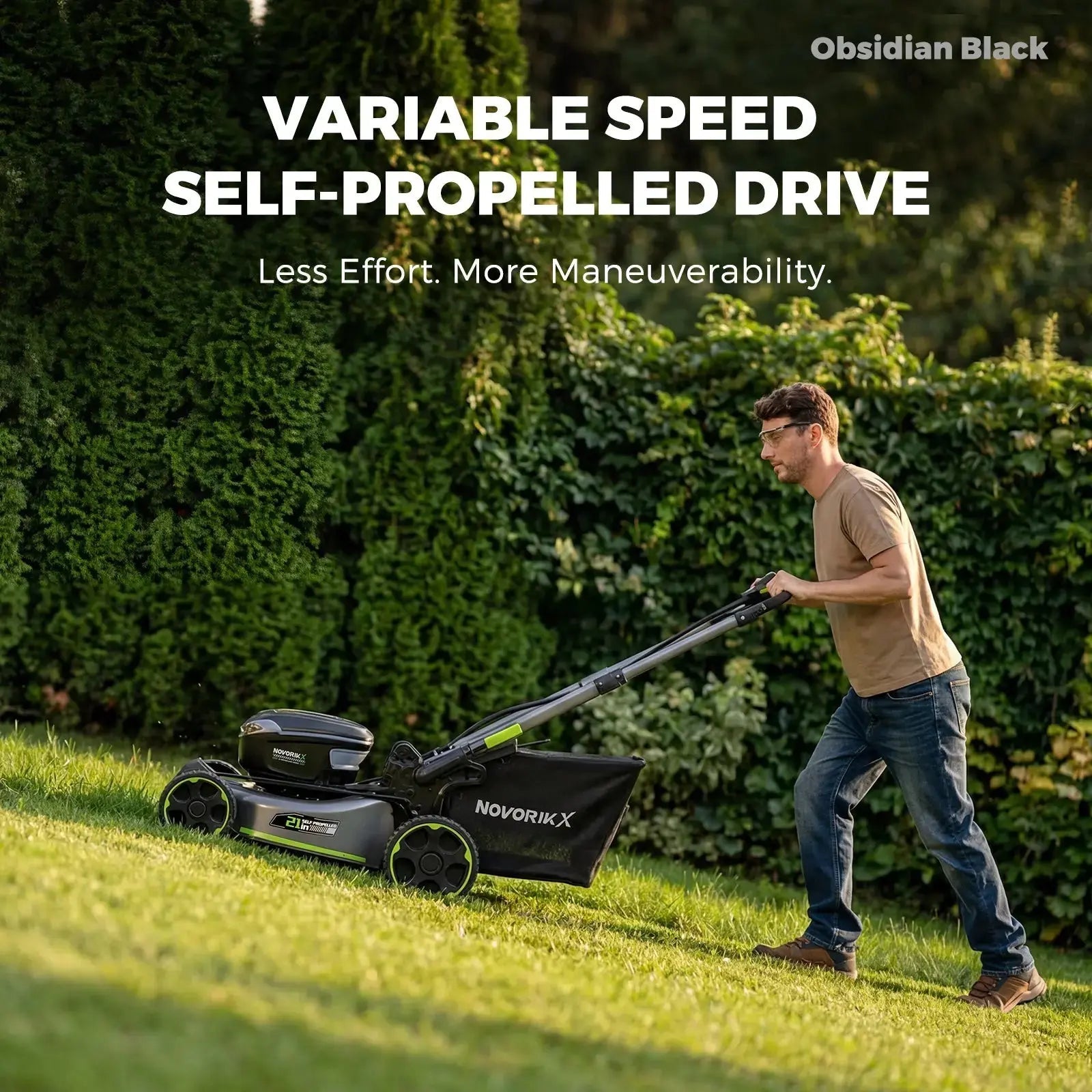 NovorikX Obsidian Black 60V Brushless 21-Inch Self-Propelled Lawn Mower Kit  NovorikX