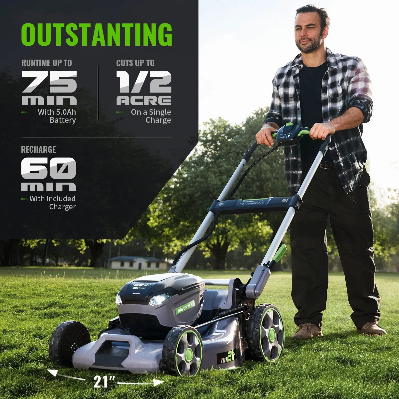 21-Inch 60V Cordless Lawn Mower - NovorikX