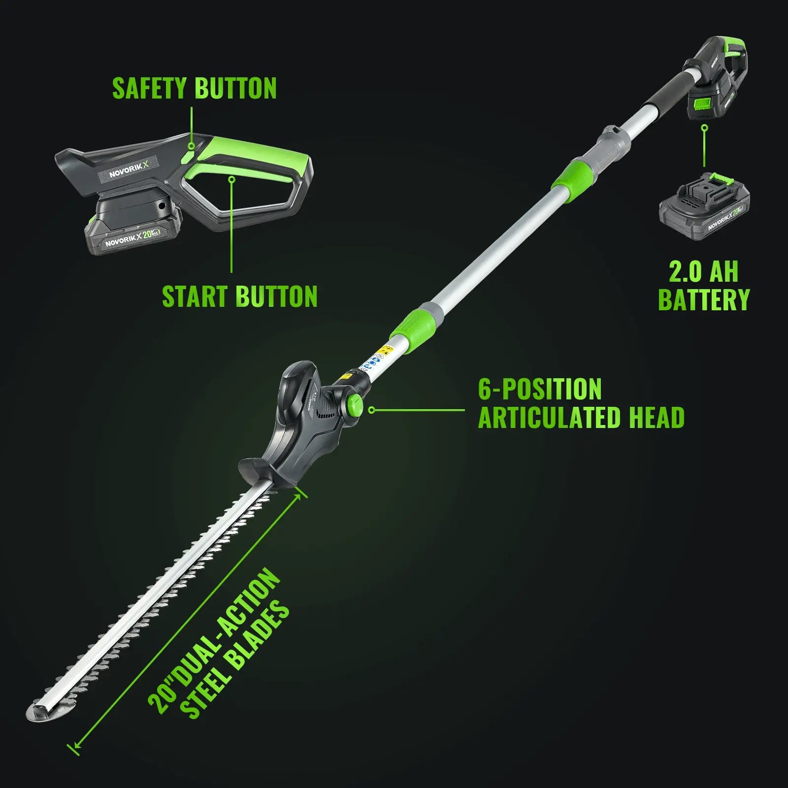 20V Cordless Pole Hedge Trimmer  NovorikX